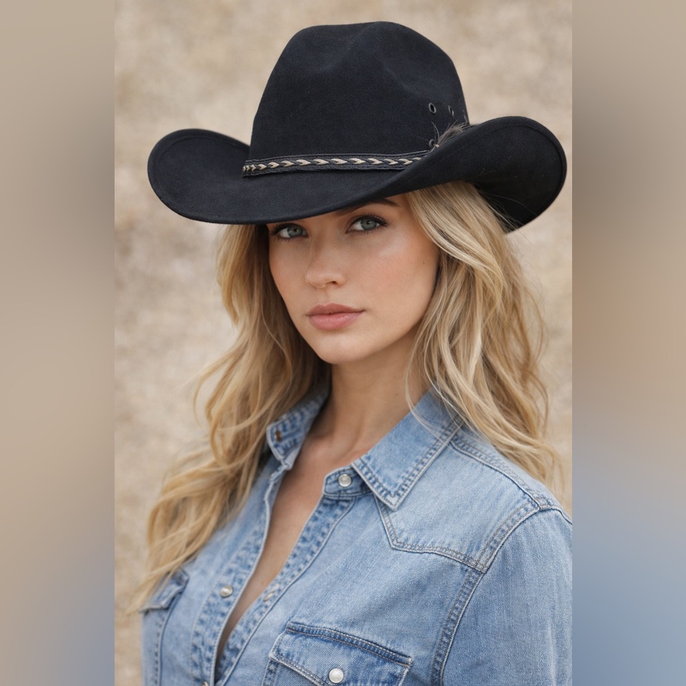 El Mayor Hats USA Black Cowboy Hat Western Felt Hat Adult Size M/L